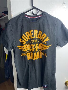 Superdry Black Tee with Bold Yellow Graphic